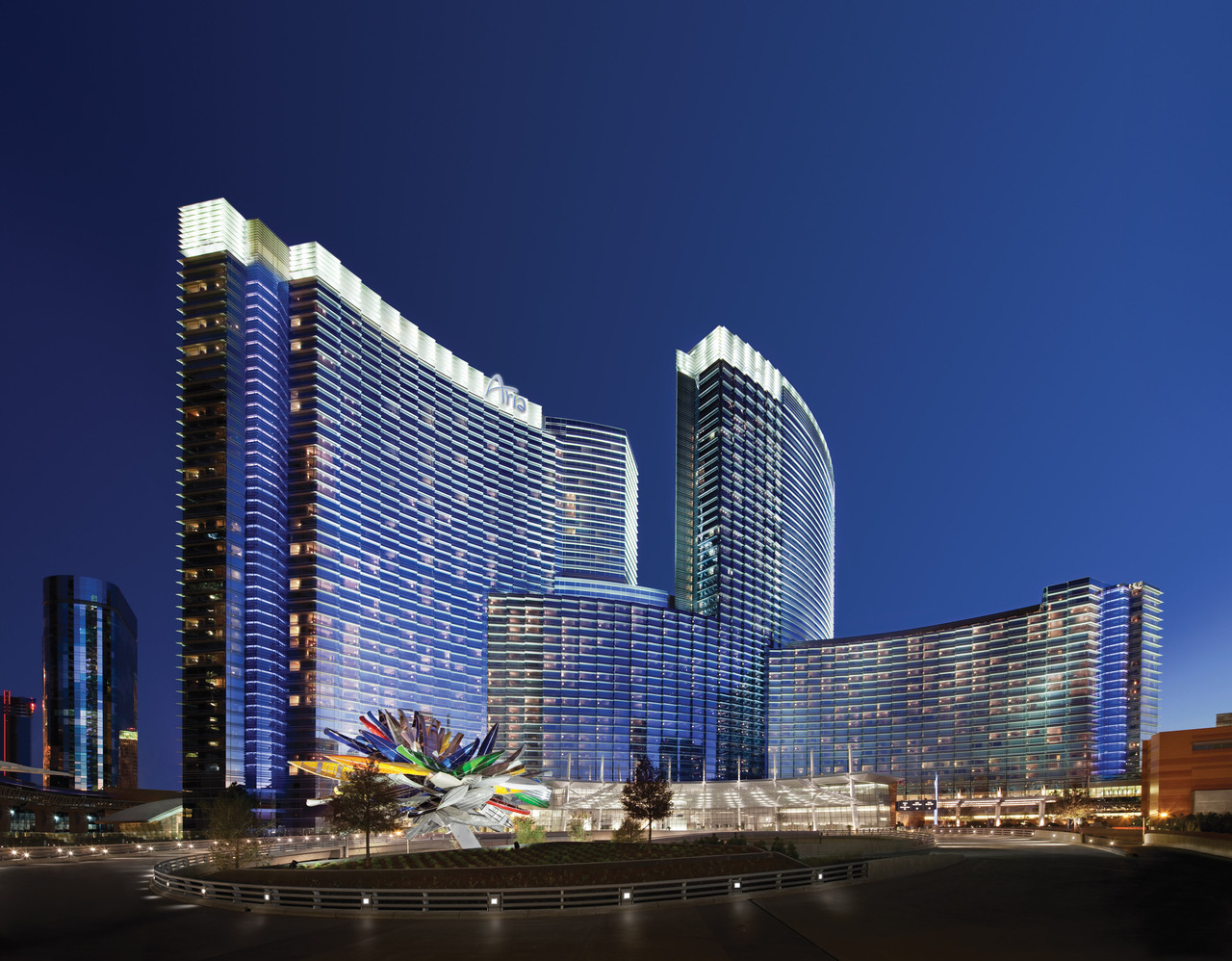 ARIA Resort and Casino entrance at night